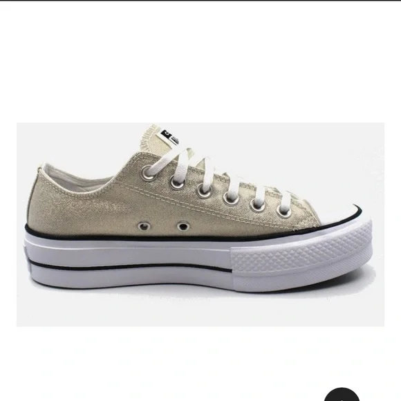 Converse Women's All Star Ox Lift Gold/Cream Sparkling Canvas Platform Sneakers - Picture 5 of 16